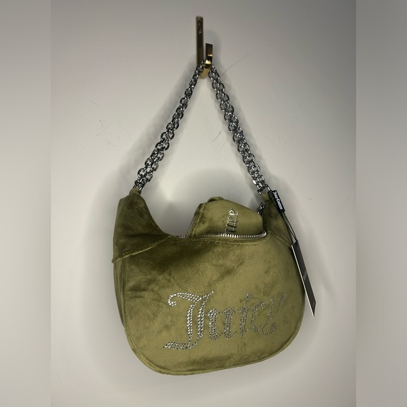 🇬🇧 UK Juicy Couture Moss Green Velour Hobo Bag - Picture 11 of 11